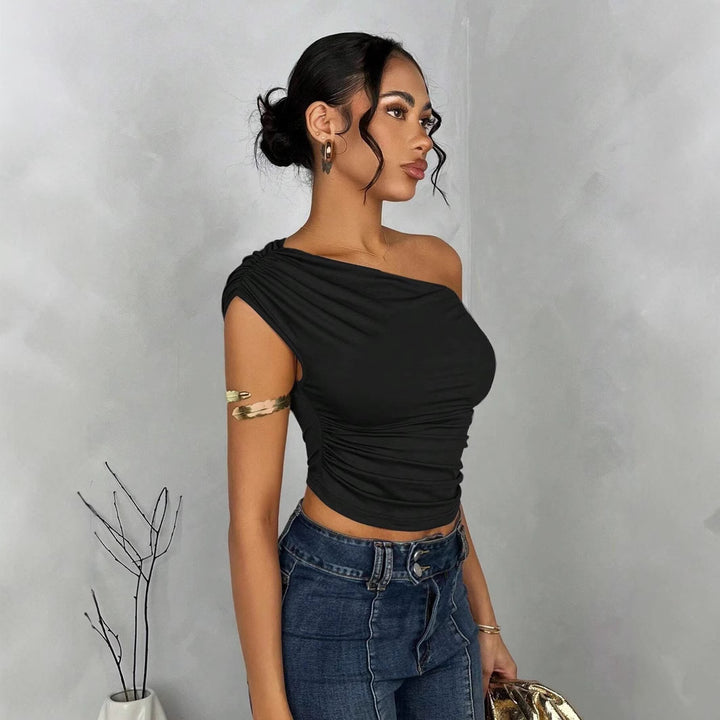 Damer Asymmetrisk Crop-Top med elegant vågdesign och raffinerad skärning Mirla-Eva Jonsson