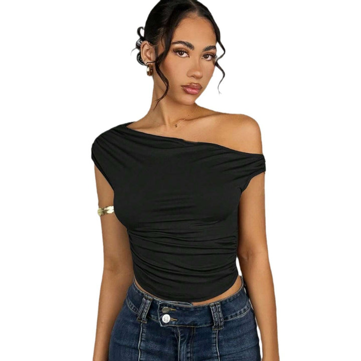 Damer Asymmetrisk Crop-Top med elegant vågdesign och raffinerad skärning Mirla-Eva Jonsson