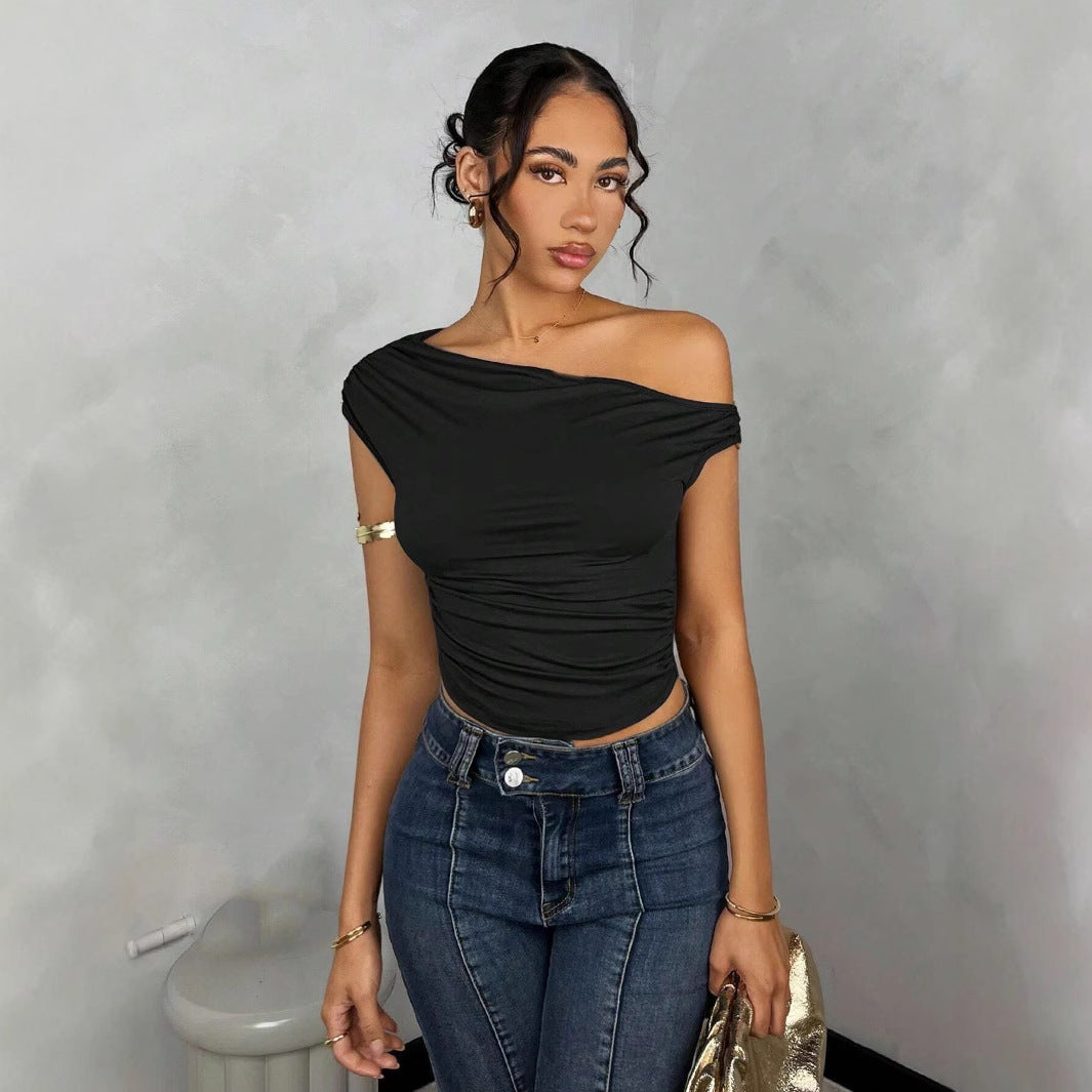 Damer Asymmetrisk Crop-Top med elegant vågdesign och raffinerad skärning Mirla-Eva Jonsson