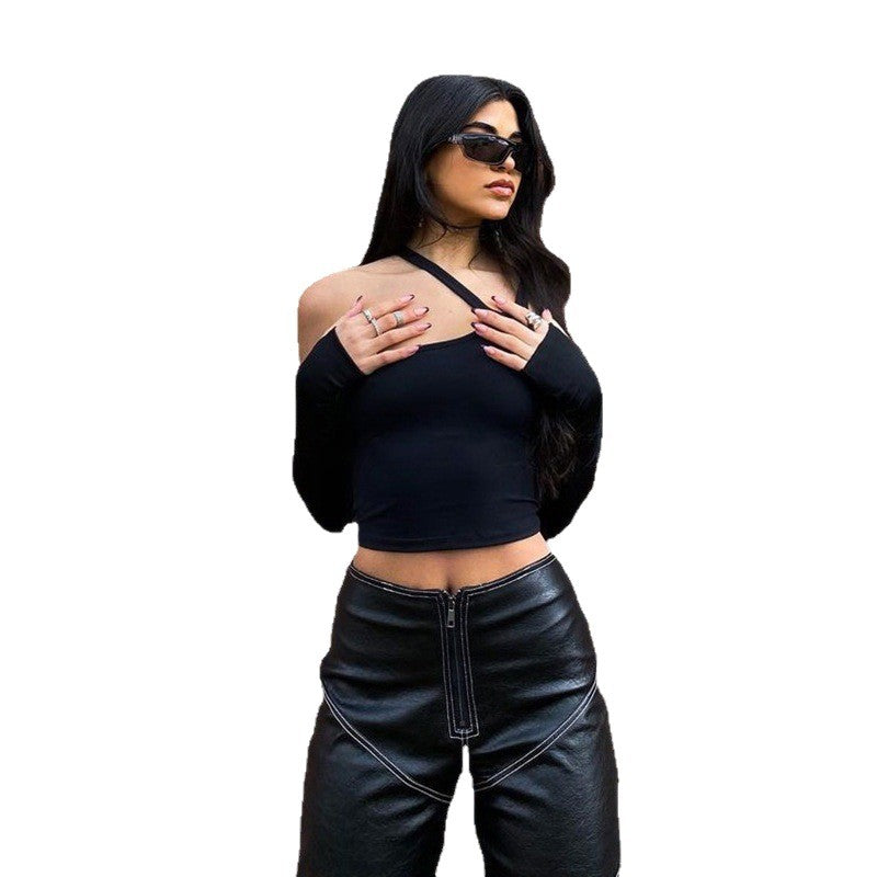 Damer Asymmetrisk Crop-Top med långa ärmar Mirla-Eva Jonsson