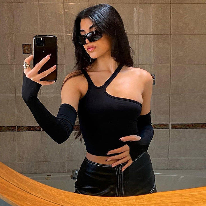 Damer Asymmetrisk Crop-Top med långa ärmar Mirla-Eva Jonsson