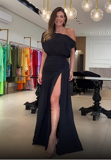 Damer Asymmetrisk Maxikjol med Slits och Off-Shoulder Design Mirla-Eva Jonsson