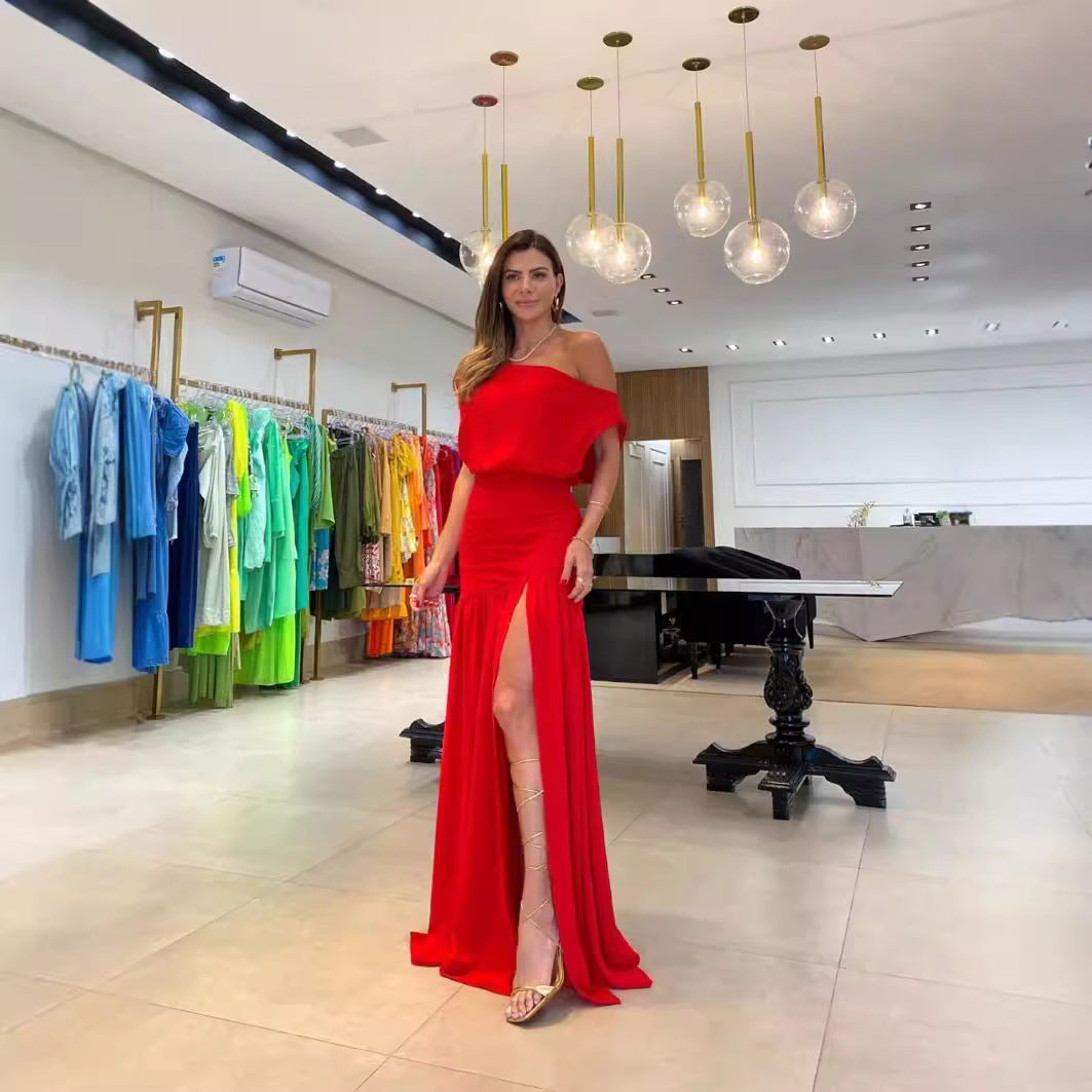 Damer Asymmetrisk Maxikjol med Slits och Off-Shoulder Design Mirla-Eva Jonsson