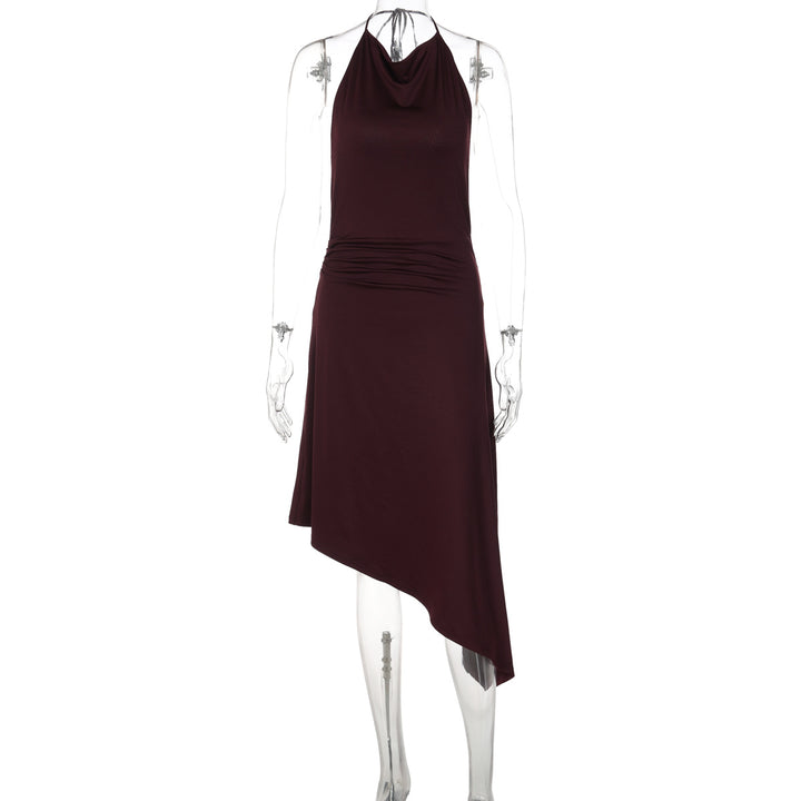 Damer Asymmetrisk Spaghetti Band Klänning med Elegant Draperingsdesign Mirla-Eva Jonsson