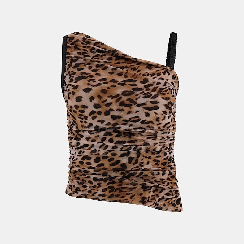 Damer Asymmetrisk topp med leopardsmönster och raffinerade volanger Mirla-Eva Jonsson