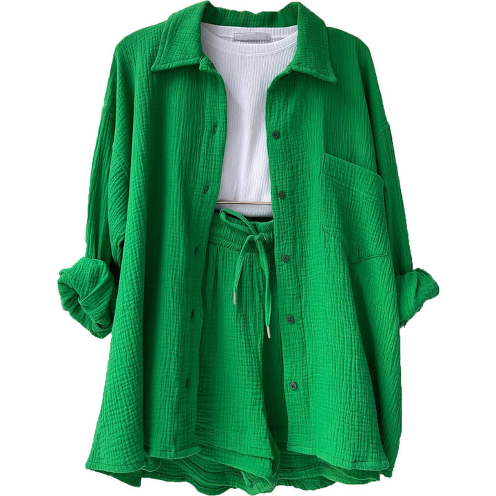 Damer Avslappnad Chill-Out Set med Oversized Skjorta och Elastiska Shorts Mirla-Eva Jonsson