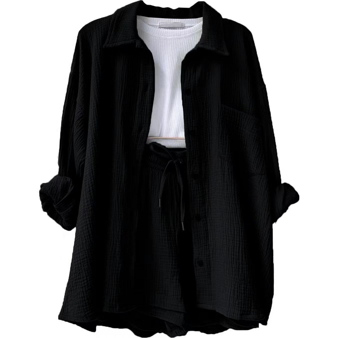 Damer Avslappnad Chill-Out Set med Oversized Skjorta och Elastiska Shorts Mirla-Eva Jonsson