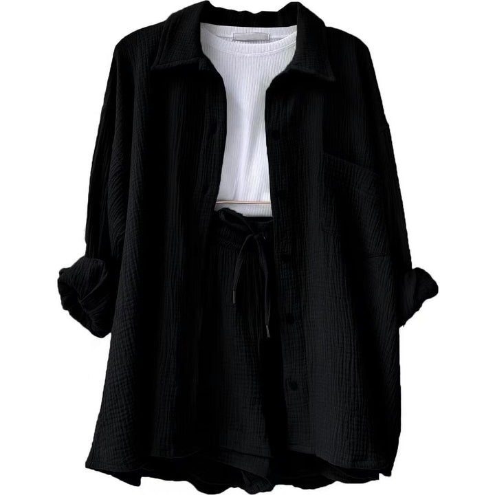 Damer Avslappnad Chill-Out Set med Oversized Skjorta och Elastiska Shorts Mirla-Eva Jonsson