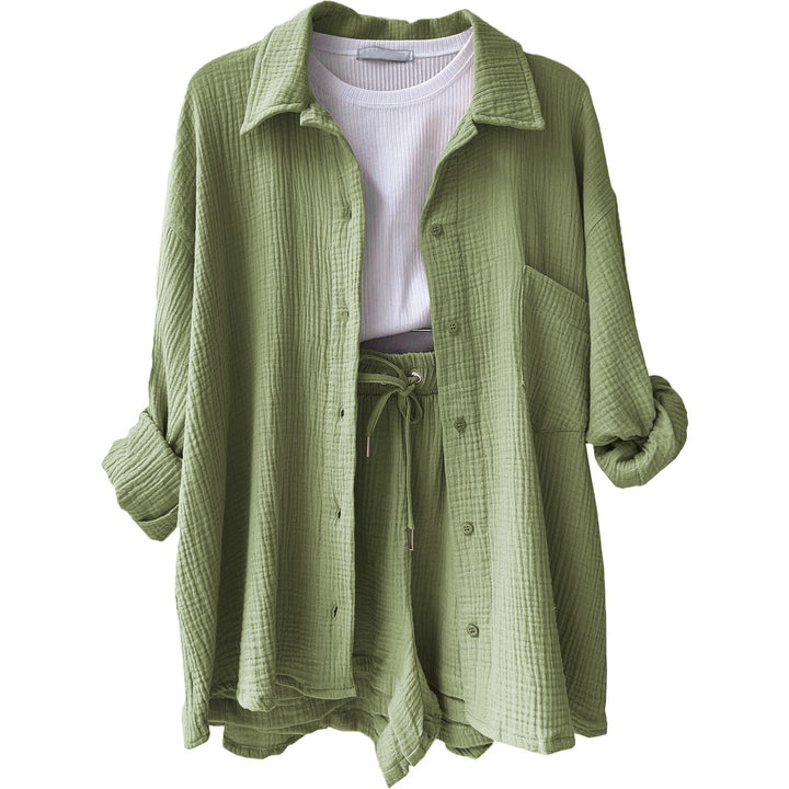 Damer Avslappnad Chill-Out Set med Oversized Skjorta och Elastiska Shorts Mirla-Eva Jonsson