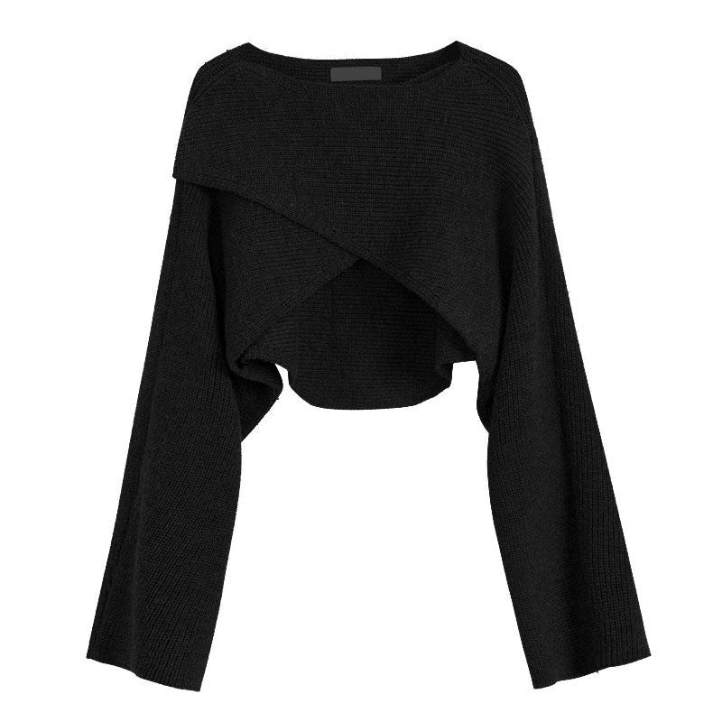 Damer Avslappnad Cropped Tröja med Asymmetrisk Skärning och Strukturerad Yta Mirla-Eva Jonsson