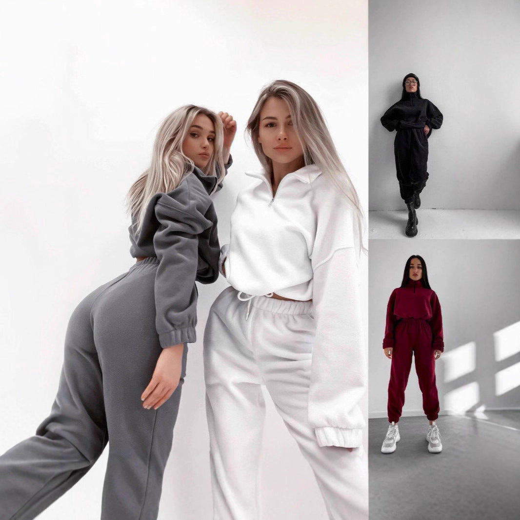 Damer Avslappnad Fleece Träningsoverall med Hög Krage och Elastisk Midja Mirla-Eva Jonsson