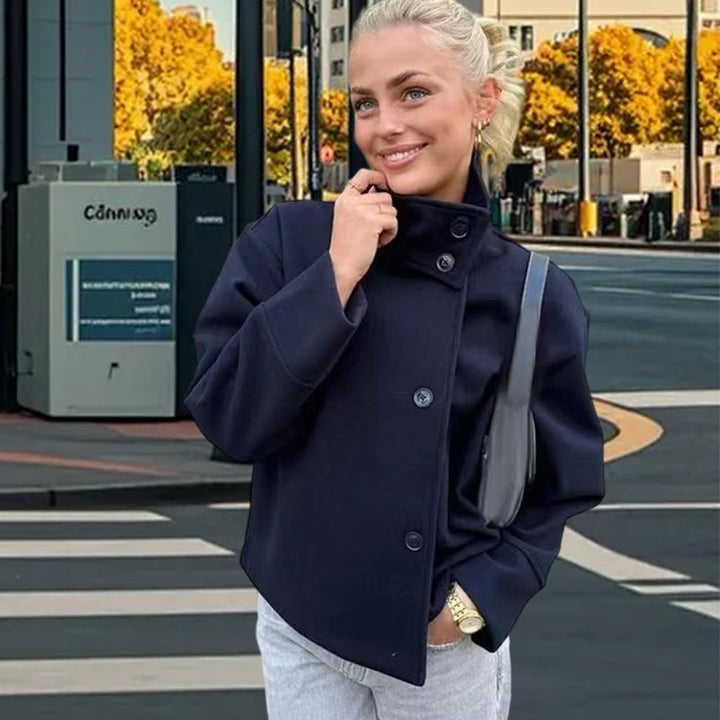 Damer Avslappnad Jacka med Hög Krage och Knappt stängning Eva Jonsson-Eva Jonsson