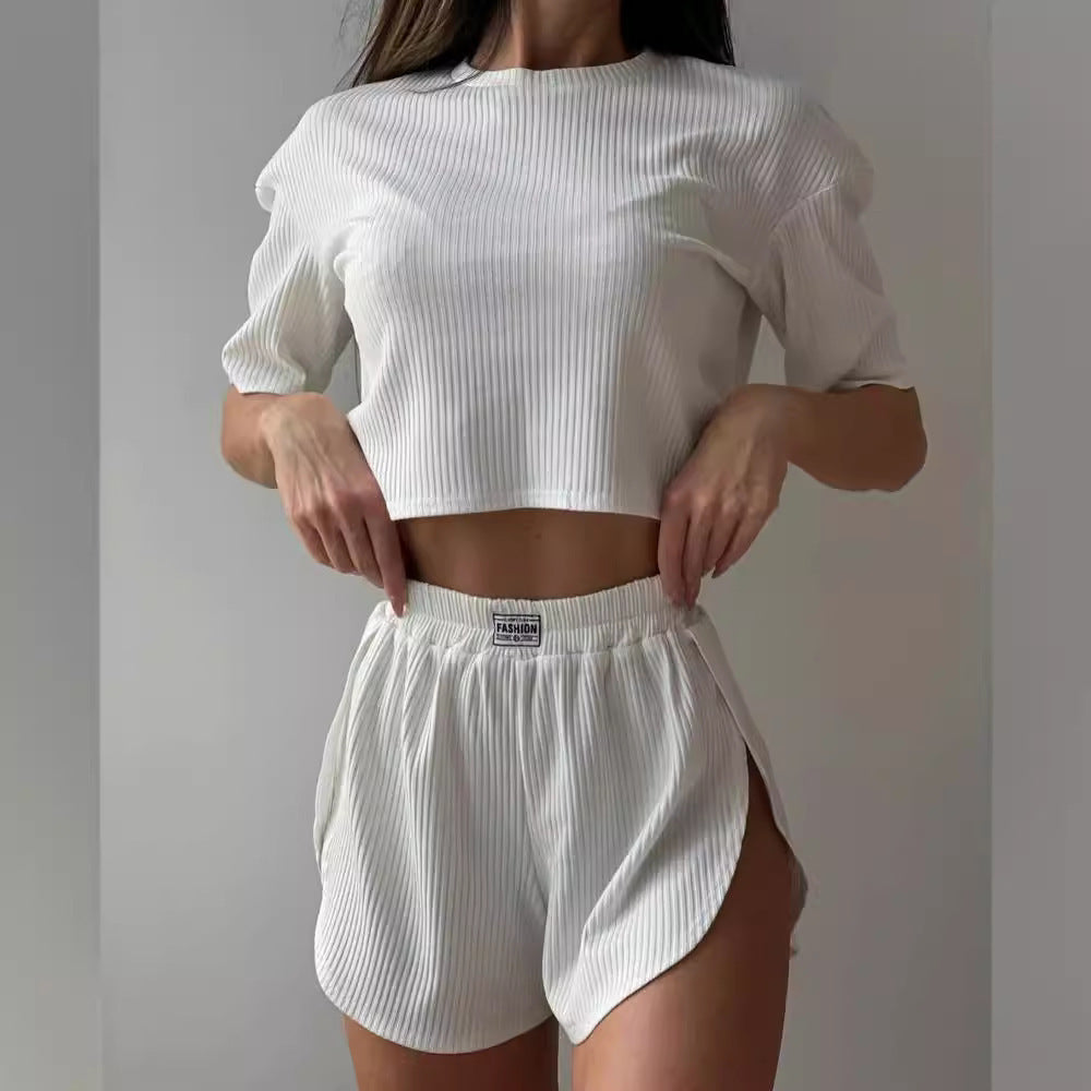 Damer Avslappnad Kort Pyjamas Set I Andningsbar Ribbad Struktur Mirla-Eva Jonsson