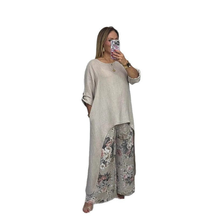 Damer Avslappnad Linneoutfit med asymmetrisk skärning Mirla-Eva Jonsson