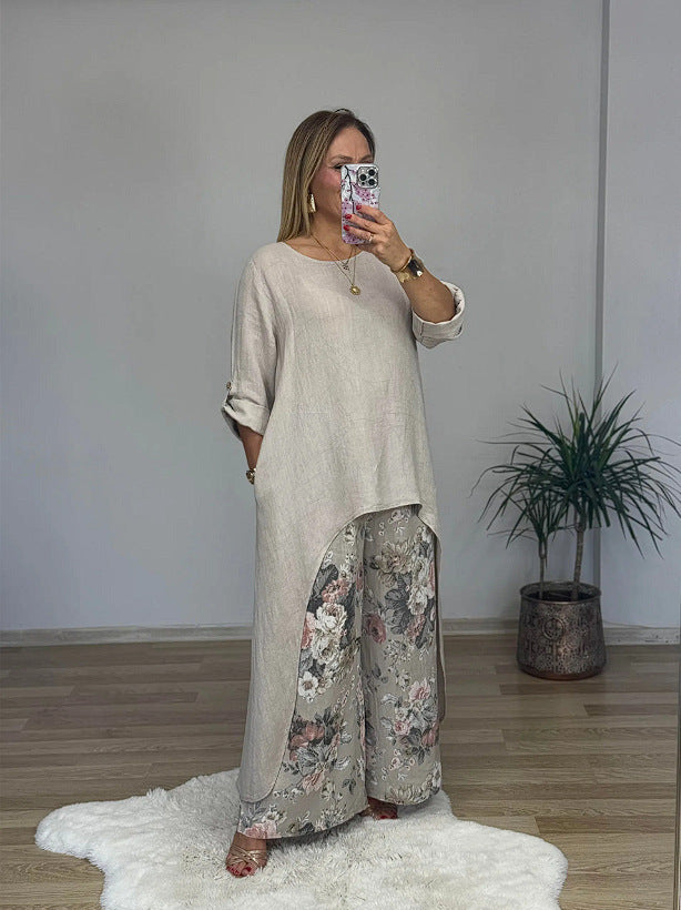Damer Avslappnad Linneoutfit med asymmetrisk skärning Mirla-Eva Jonsson
