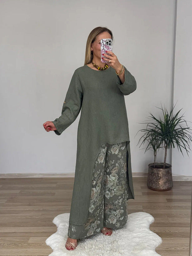 Damer Avslappnad Linneoutfit med asymmetrisk skärning Mirla-Eva Jonsson