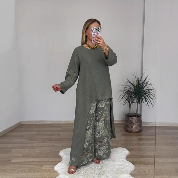 Damer Avslappnad Linneoutfit med asymmetrisk skärning Mirla-Eva Jonsson