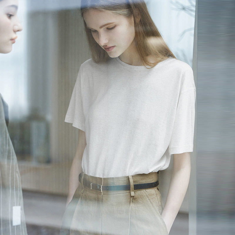 Damer Avslappnad Oversize T-shirt av Andningsbar Bomullsblandning med Strukturerad Yta Mirla-Eva Jonsson