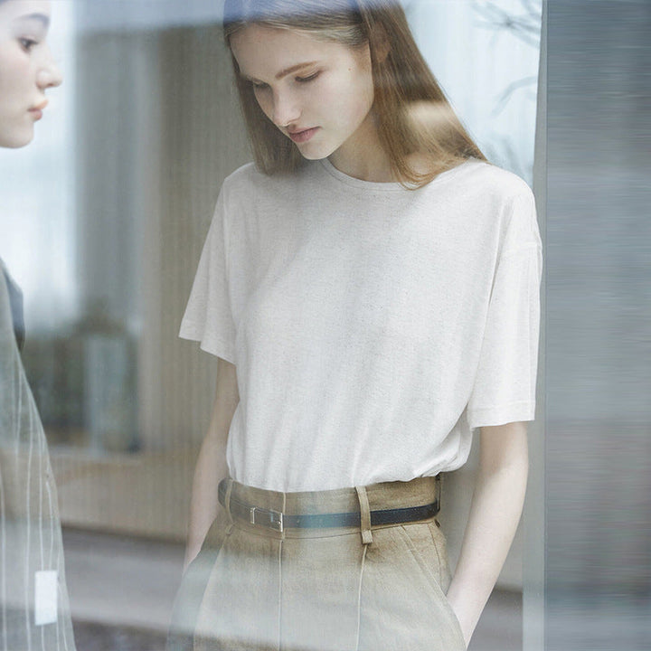 Damer Avslappnad Oversize T-shirt av Andningsbar Bomullsblandning med Strukturerad Yta Mirla-Eva Jonsson