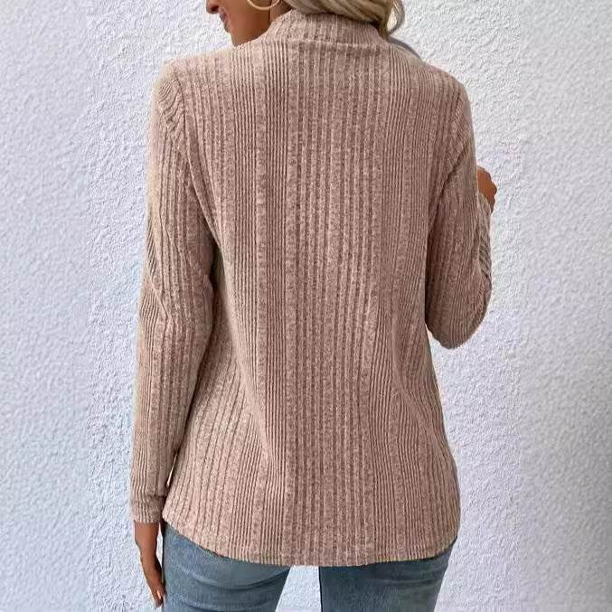 Damer Avslappnad Stickad Jacka med Asymmetrisk Fåll och Öppen Design Mirla-Eva Jonsson