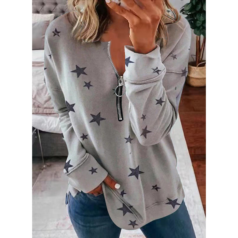 Damer Avslappnad Sweatshirt med Dragkedja och Stjärnmotiv Mirla-Eva Jonsson