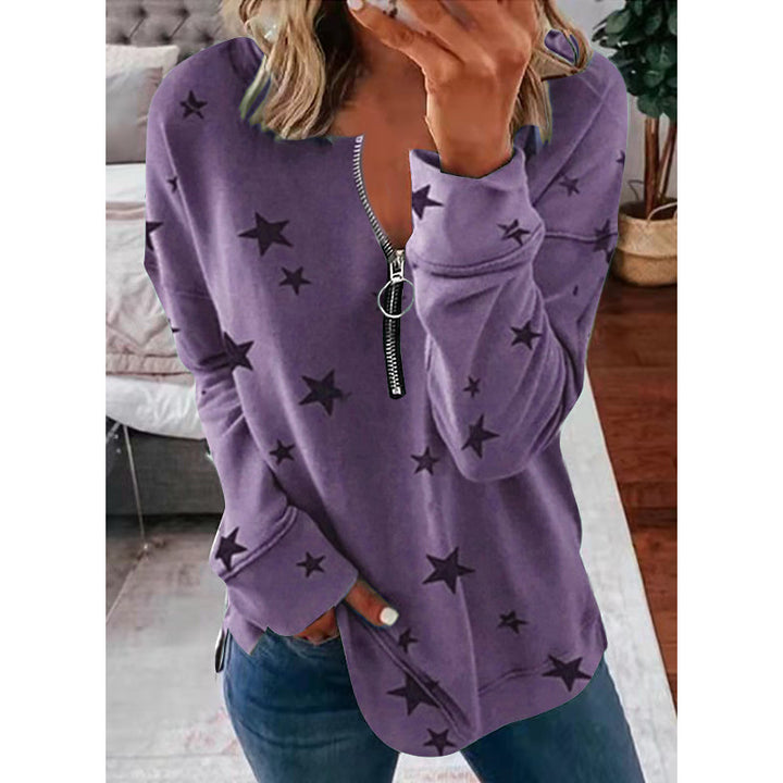 Damer Avslappnad Sweatshirt med Dragkedja och Stjärnmotiv Mirla-Eva Jonsson