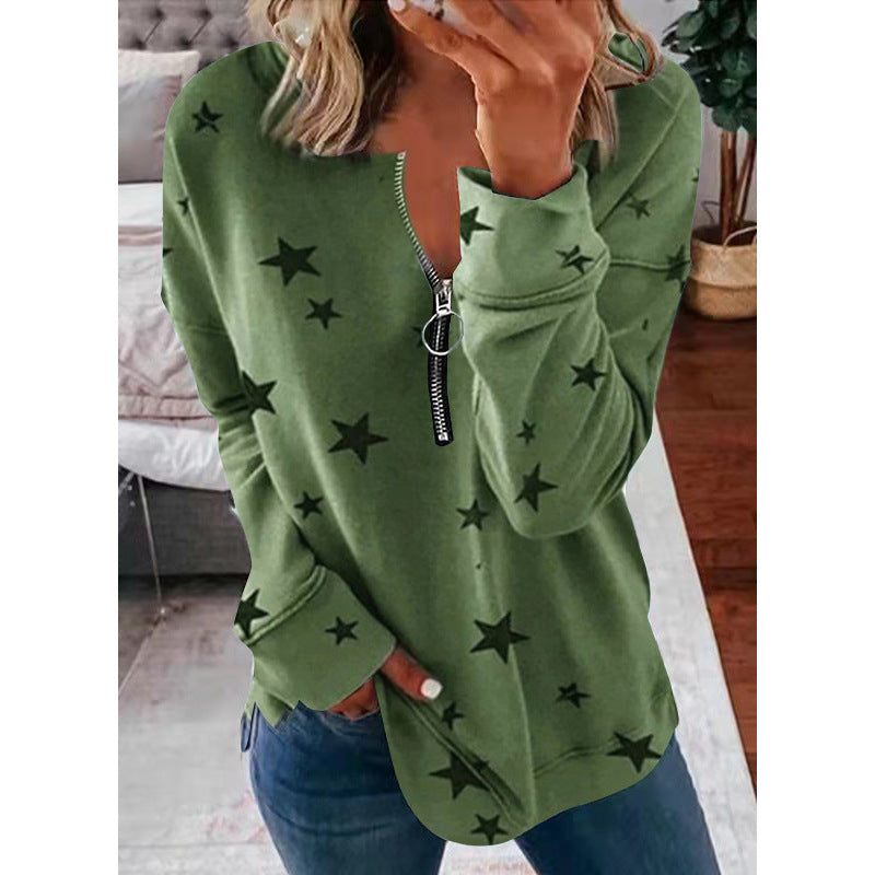 Damer Avslappnad Sweatshirt med Dragkedja och Stjärnmotiv Mirla-Eva Jonsson