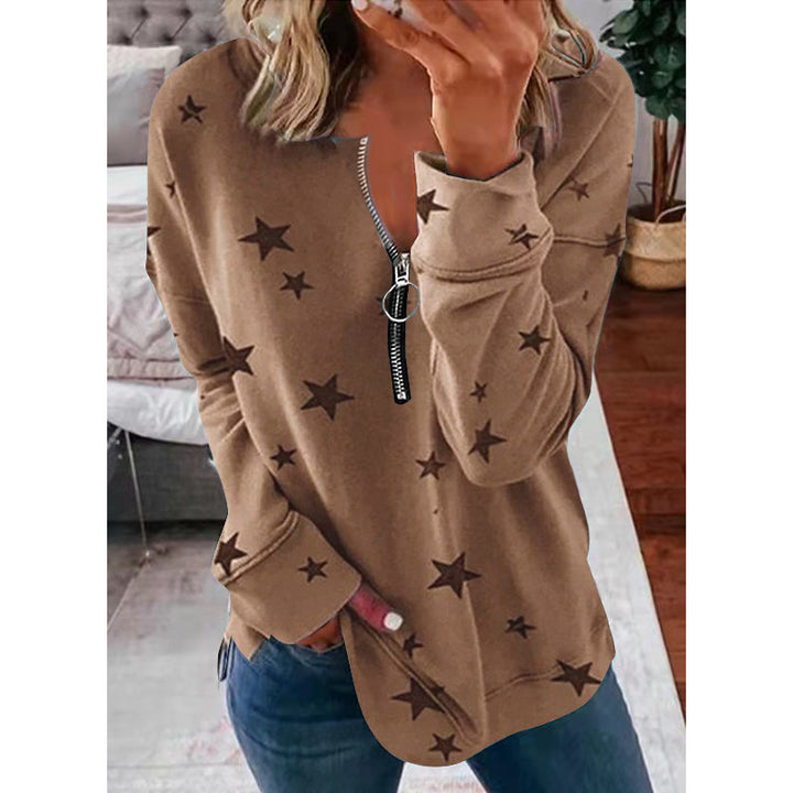 Damer Avslappnad Sweatshirt med Dragkedja och Stjärnmotiv Mirla-Eva Jonsson