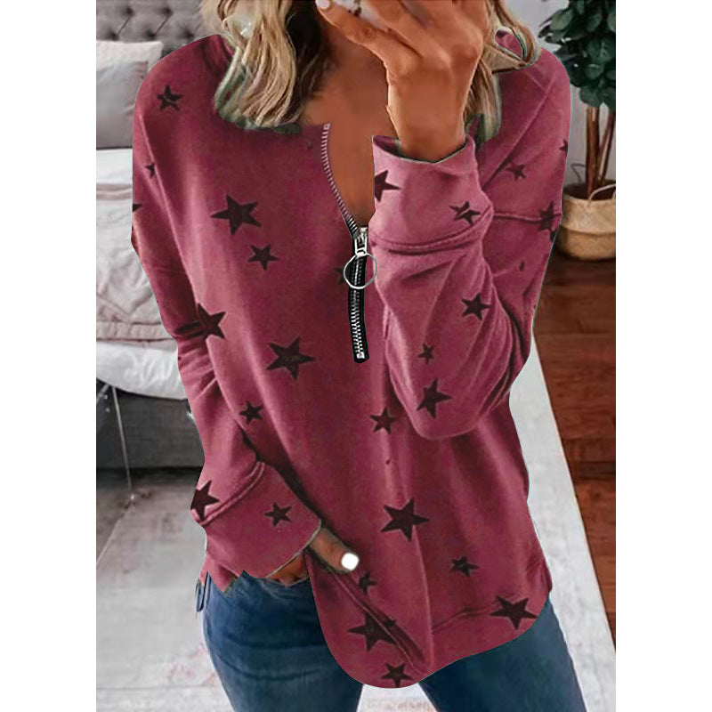 Damer Avslappnad Sweatshirt med Dragkedja och Stjärnmotiv Mirla-Eva Jonsson