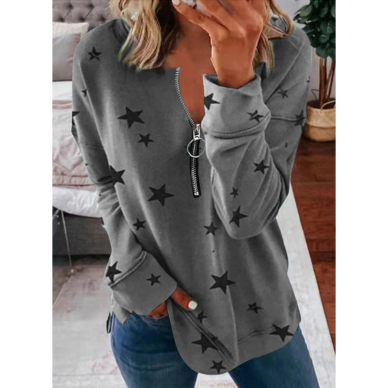 Damer Avslappnad Sweatshirt med Dragkedja och Stjärnmotiv Mirla-Eva Jonsson