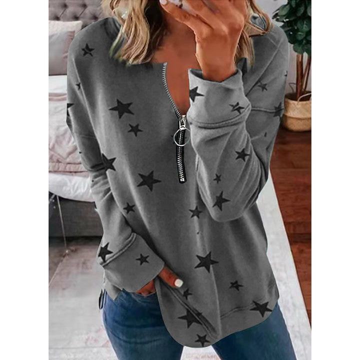 Damer Avslappnad Sweatshirt med Dragkedja och Stjärnmotiv Mirla-Eva Jonsson