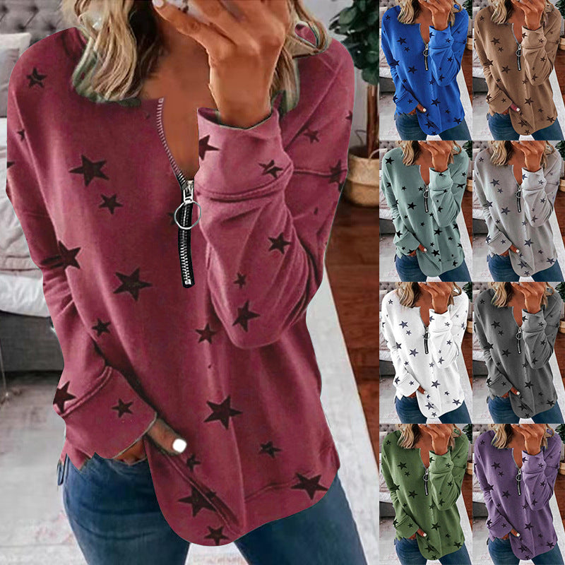 Damer Avslappnad Sweatshirt med Dragkedja och Stjärnmotiv Mirla-Eva Jonsson