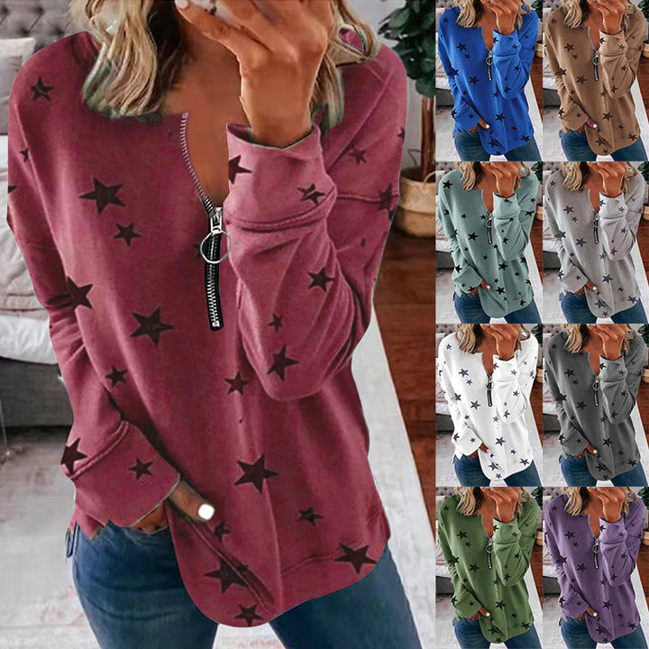 Damer Avslappnad Sweatshirt med Dragkedja och Stjärnmotiv Mirla-Eva Jonsson