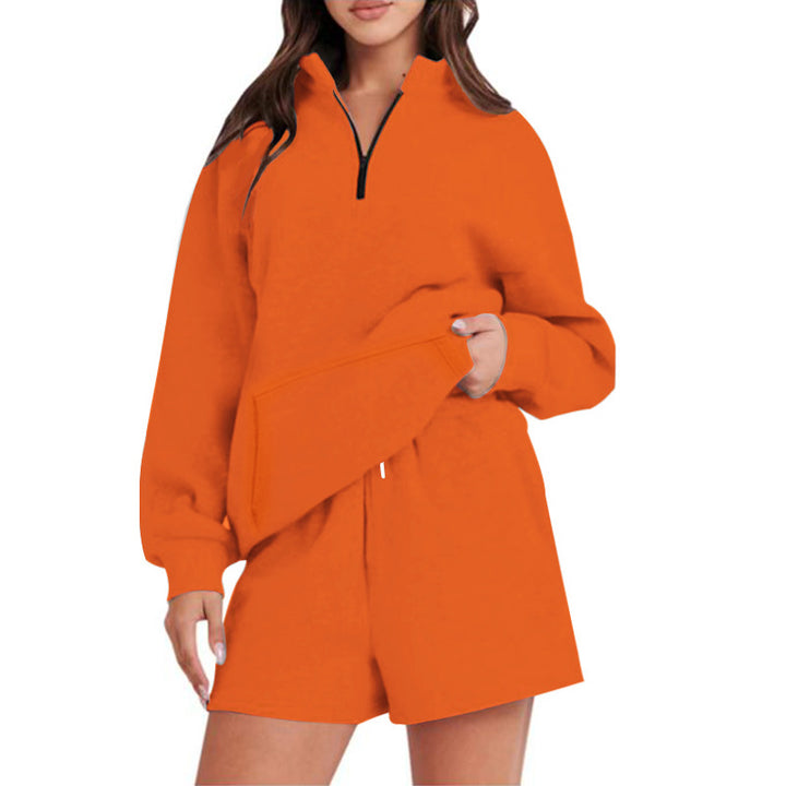 Damer Avslappnad Sweatshirt-set med hög krage och korta shorts Mirla-Eva Jonsson