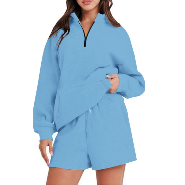 Damer Avslappnad Sweatshirt-set med hög krage och korta shorts Mirla-Eva Jonsson