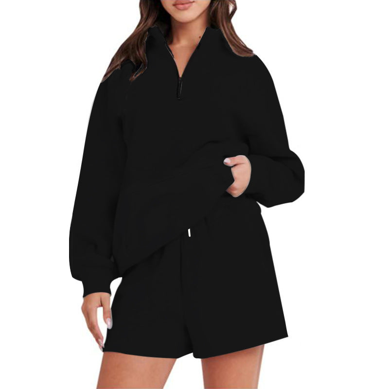 Damer Avslappnad Sweatshirt-set med hög krage och korta shorts Mirla-Eva Jonsson