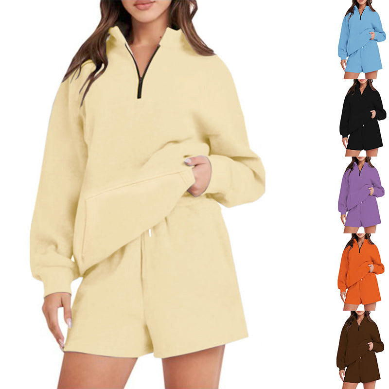 Damer Avslappnad Sweatshirt-set med hög krage och korta shorts Mirla-Eva Jonsson