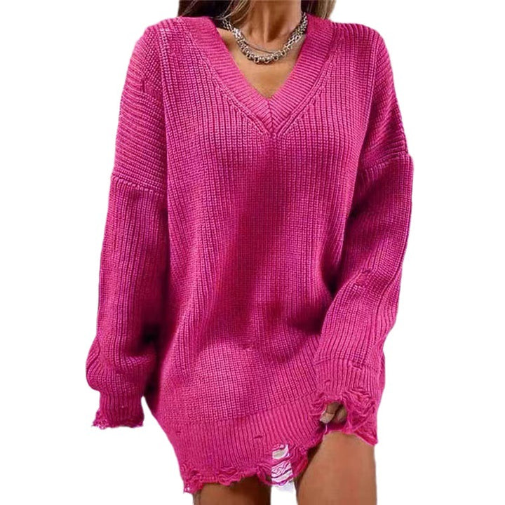 Damer Avslappnad Tröja i Oversized-Stil med V-ringning och Avslappnade Fransar Eva Jonsson-Eva Jonsson