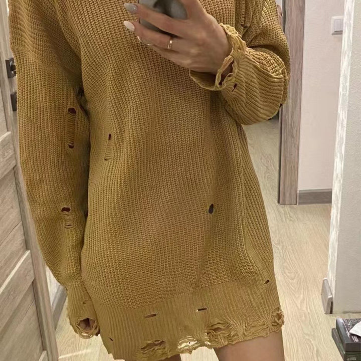Damer Avslappnad Tröja i Oversized-Stil med V-ringning och Avslappnade Fransar Eva Jonsson-Eva Jonsson