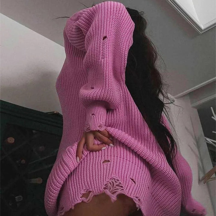 Damer Avslappnad Tröja i Oversized-Stil med V-ringning och Avslappnade Fransar Eva Jonsson-Eva Jonsson