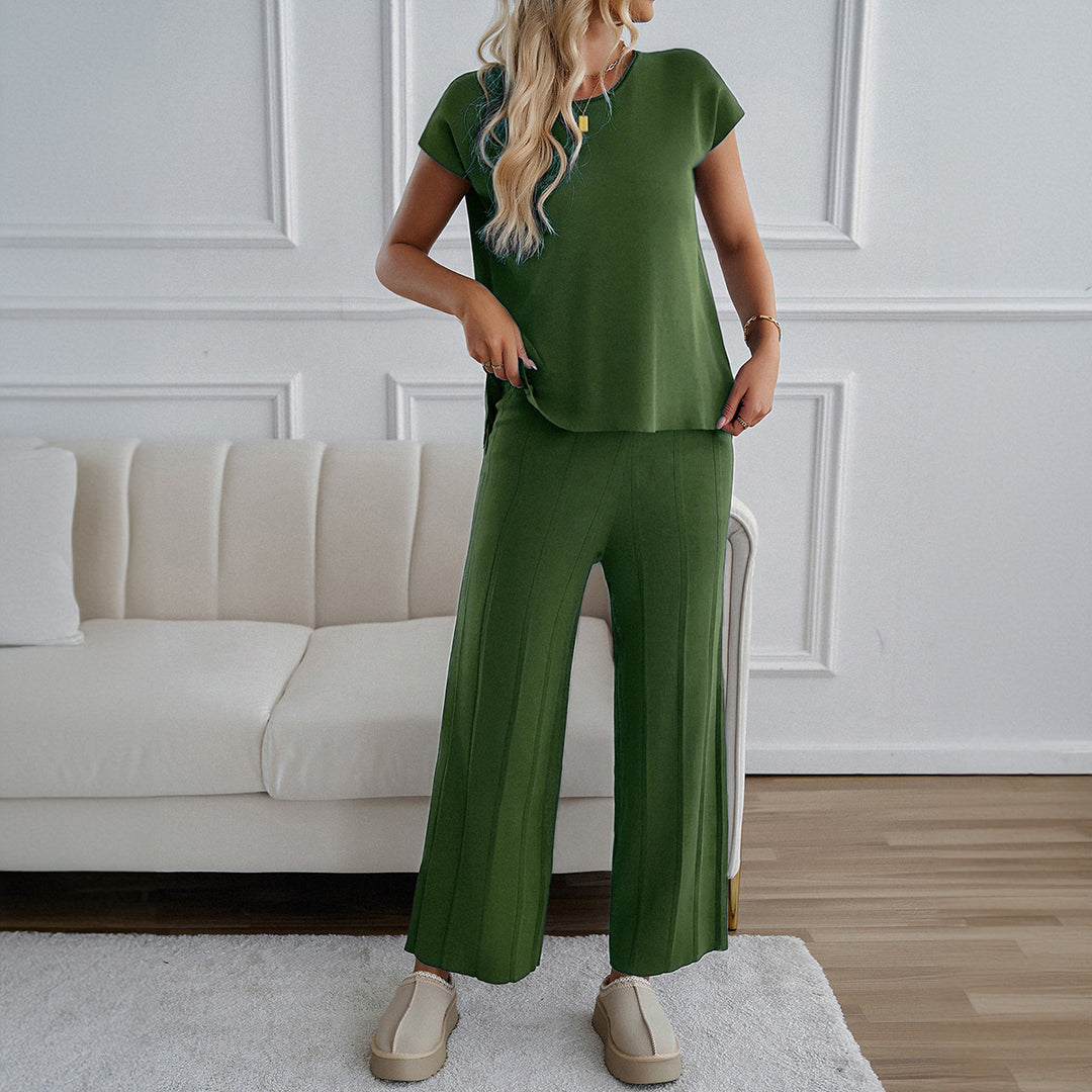 Damer Avslappnad Tvådelat Lounge-set med Bred Topp och Palazzo-byxa Mirla-Eva Jonsson