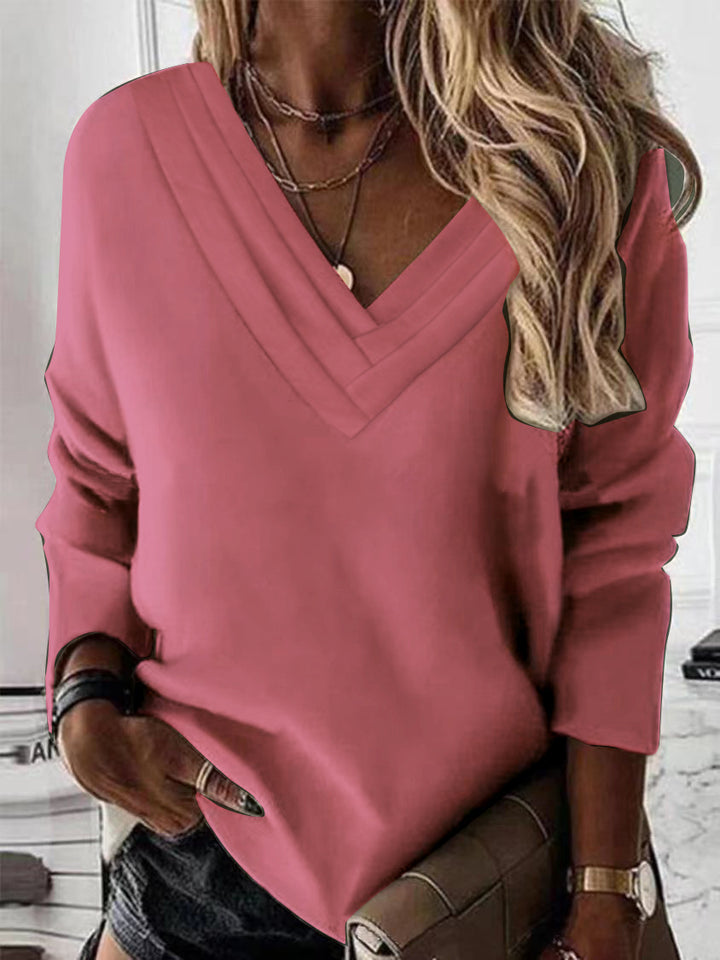 Damer Avslappnad V-ringad Tröja med eleganta Fåror Mirla-Eva Jonsson