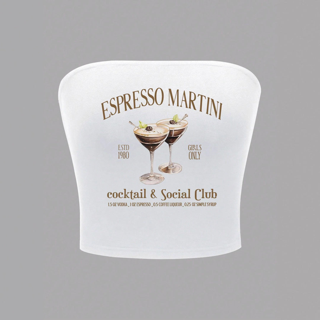 Damer Bandeau Top med Espresso Martini tryck och figurnära skärning Mirla-Eva Jonsson