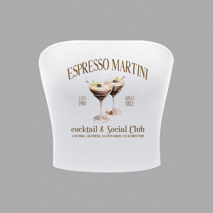 Damer Bandeau Top med Espresso Martini tryck och figurnära skärning Mirla-Eva Jonsson