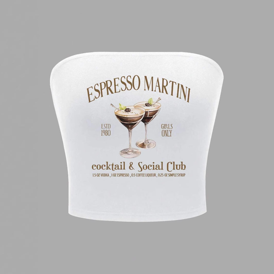 Damer Bandeau Top med Espresso Martini tryck och figurnära skärning Mirla-Eva Jonsson