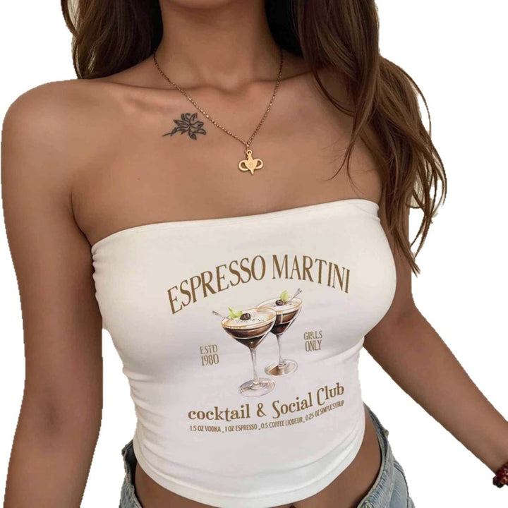 Damer Bandeau Top med Espresso Martini tryck och figurnära skärning Mirla-Eva Jonsson