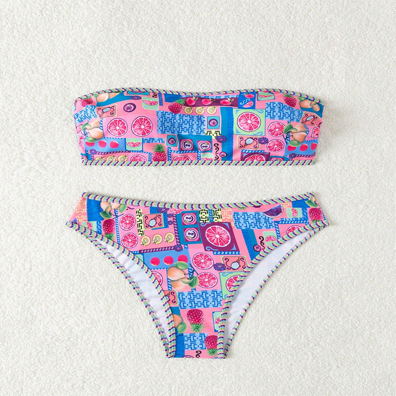 Damer Bandeau-bikini-set med färgglad mönstermix och dekorativa detaljer Mirla-Eva Jonsson