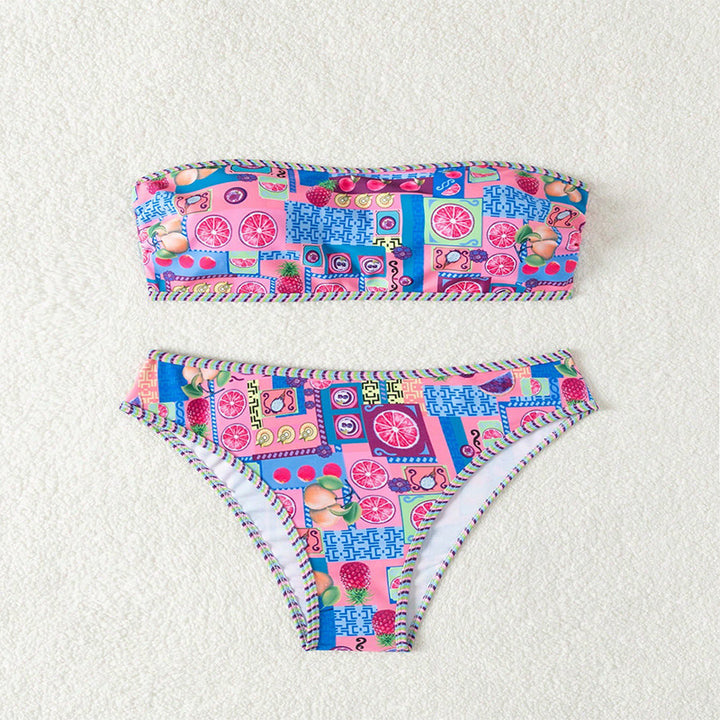Damer Bandeau-bikini-set med färgglad mönstermix och dekorativa detaljer Mirla-Eva Jonsson