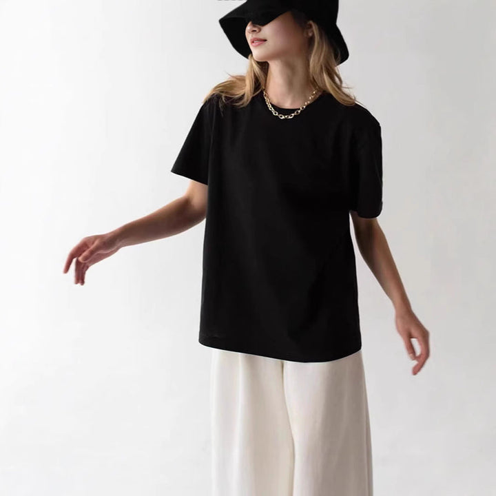 Damer Basic T-shirt med högkvalitativ bomullskvalitet och avslappnad passform Mirla-Eva Jonsson