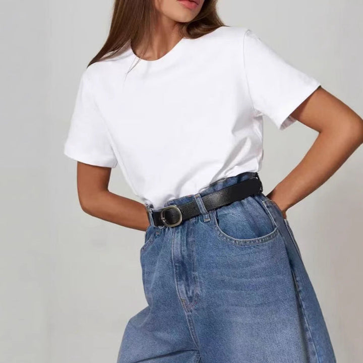 Damer Basic T-shirt med högkvalitativ bomullskvalitet och avslappnad passform Mirla-Eva Jonsson